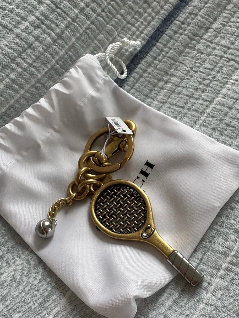 BRAND NEW Coach Gold Tennis Racket Keychain Charm